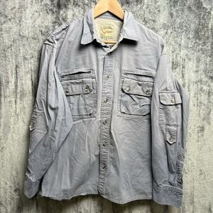 Cabelas Safari Series Shirt Size Large Gray Long Sleeve Button Up Pockets